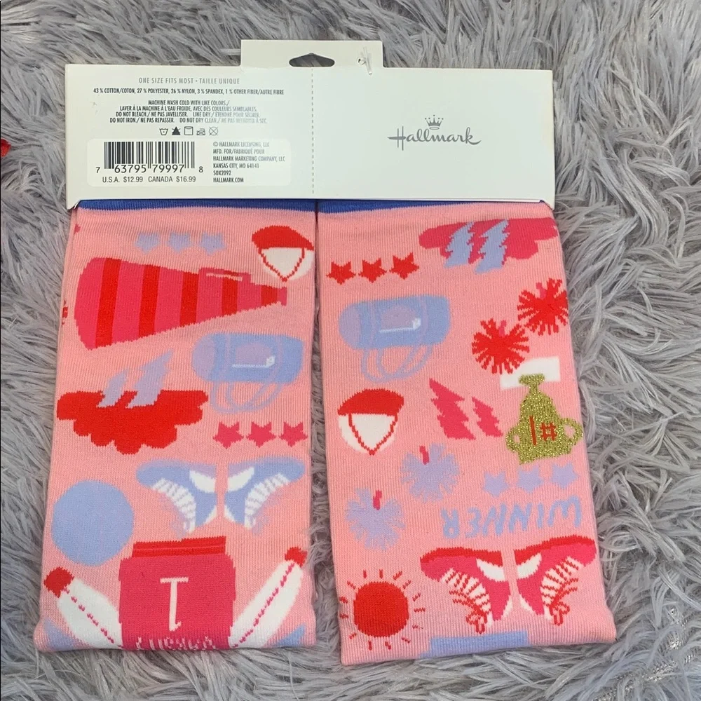 🌹Hallmark • NWT Pink 'Go For Gold Girl' Girls' Crew Socks Sport & Trophy Motifs